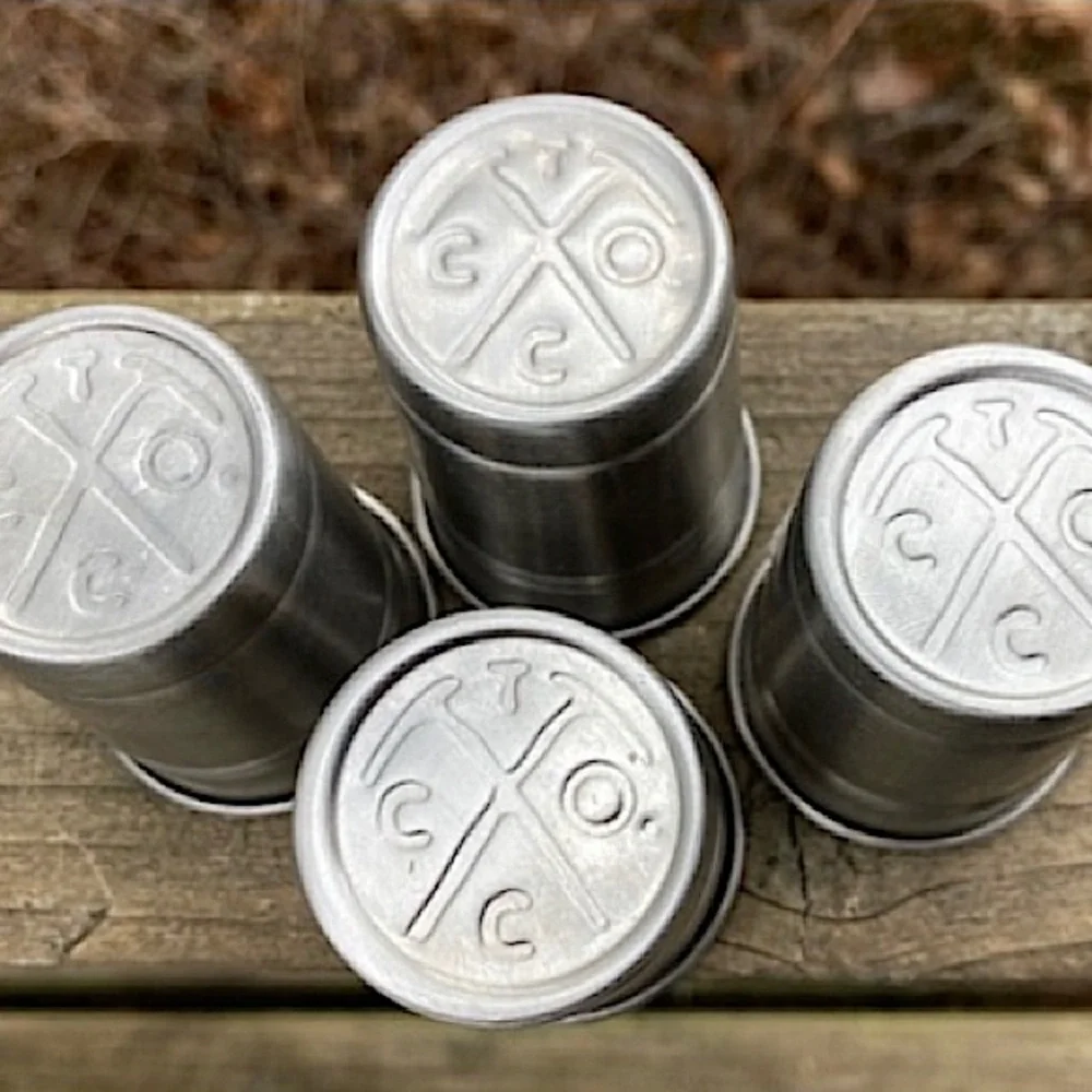 4 GLASSES Shot Glasses Stackable Silver Gray Metal Sturdy Party